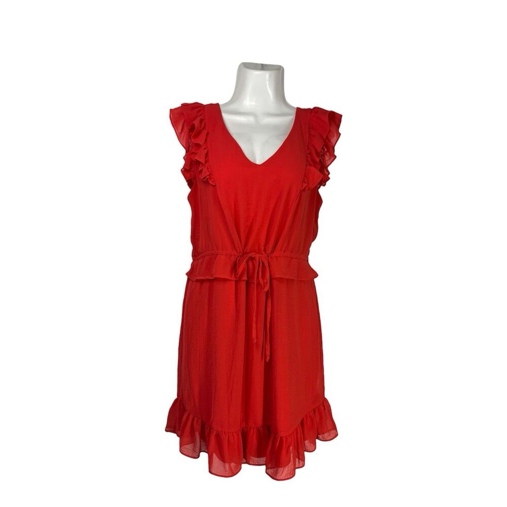 Emma & Michelle Red Dress Medium Ruffle Short Sleeve Drawstring Waist Sundress